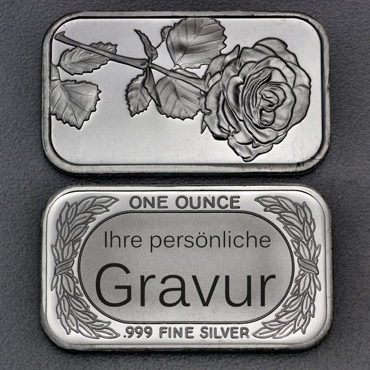 Silberbarren mit gravierter Textwidmung