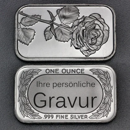 Silberbarren mit gravierter Textwidmung