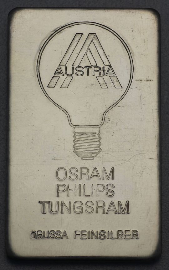 50g Silberbarren Osram, Philips, Tungsram Austria