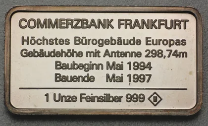 Commerzbank Tower Frankfurt 1oz Silberbarren