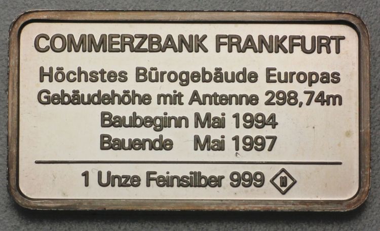 Commerzbank Tower Frankfurt 1oz Silberbarren