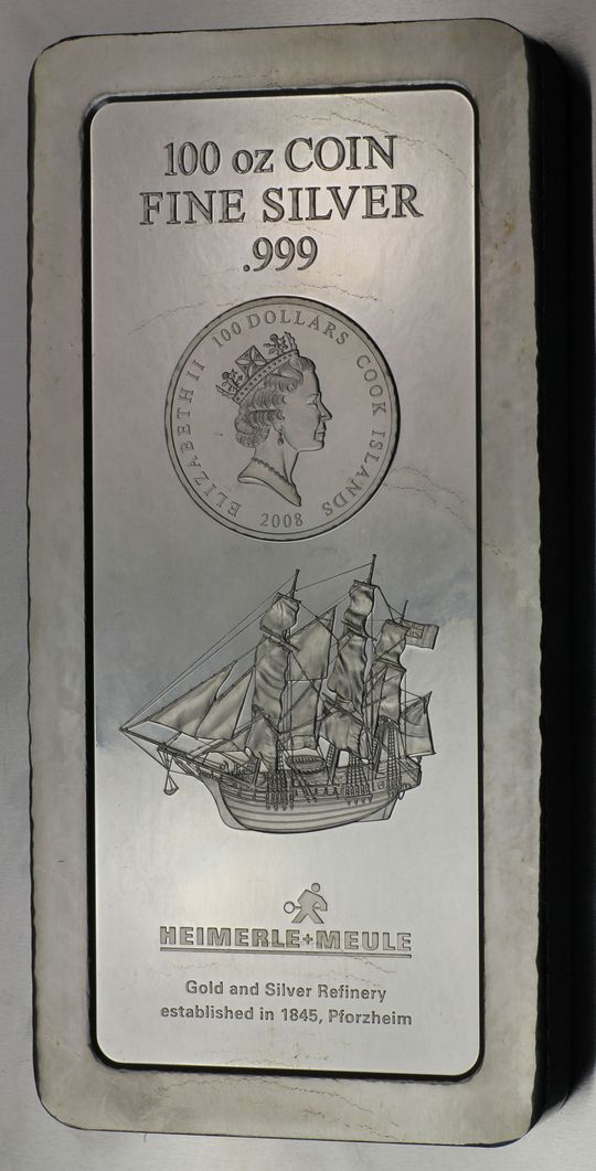 100oz Cook Island Münzbarren aus Feinsilber 100oz Cook Island Münzbarren aus Feinsilber