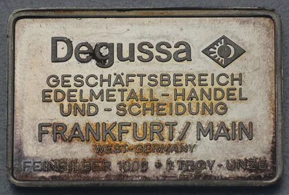 Degussa Silberbarren 1oz Edelmetall-Handel und - Scheidung