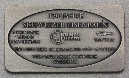 150 Jahre Schweizer Eisenbahn 1oz Silberbarren