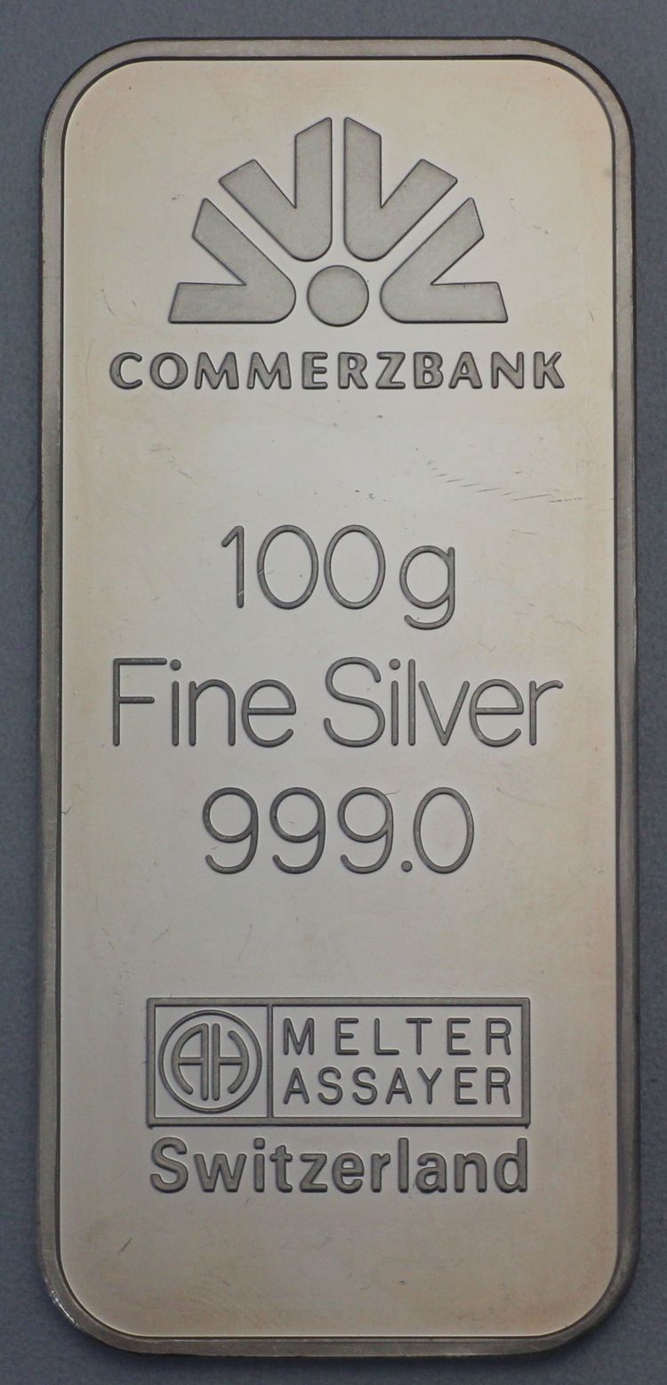 100g Silberbarren Commerzbank geprägt