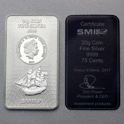 20g Silberbarren Cook Islands mit Zertifikat