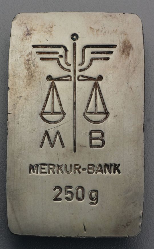 250g Silberbarren Merkur Bank