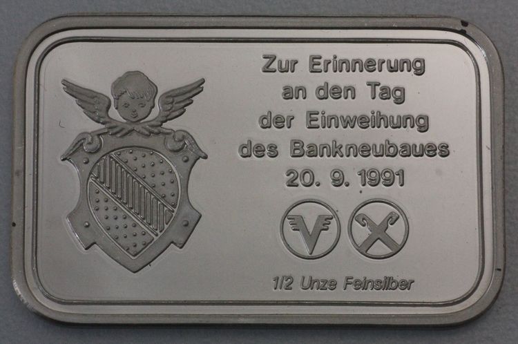 1/2oz Silberbarren Einweihung Neubau Volksbank Durlach