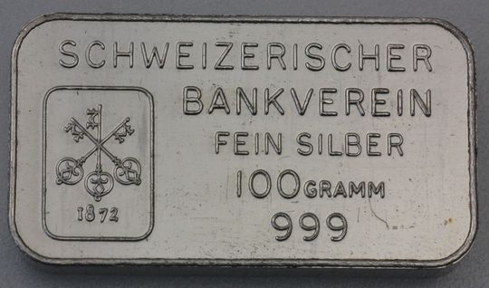 100g Silberbarren Schweizerischer Bankverein