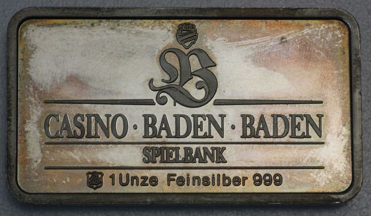 Spielbank / Casino Baden Baden 1oz Silberbarren