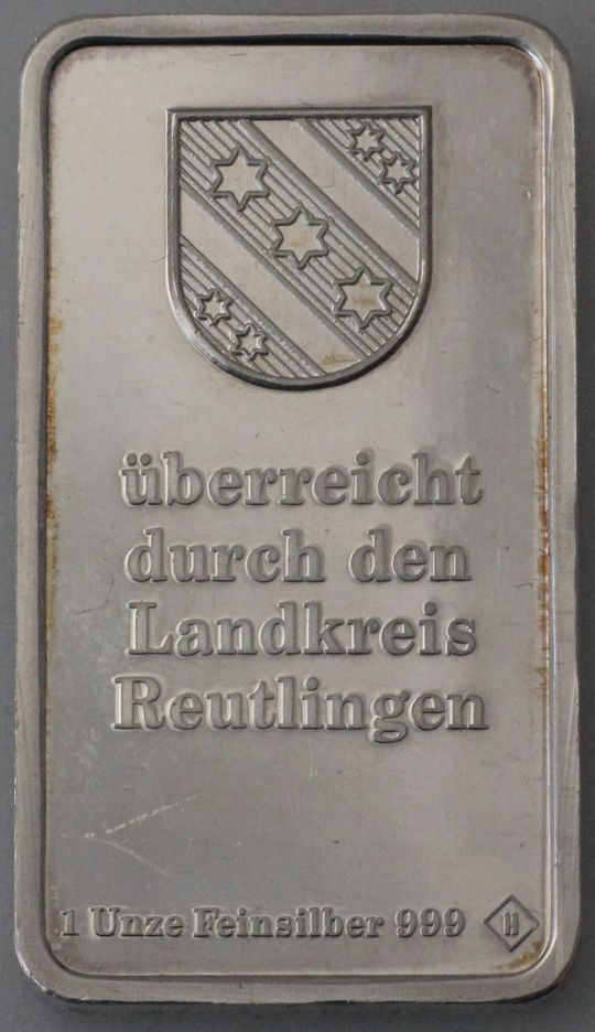 Silberbarren 1oz Landkreis Reutlingen Silberbarren 1oz Landkreis Reutlingen