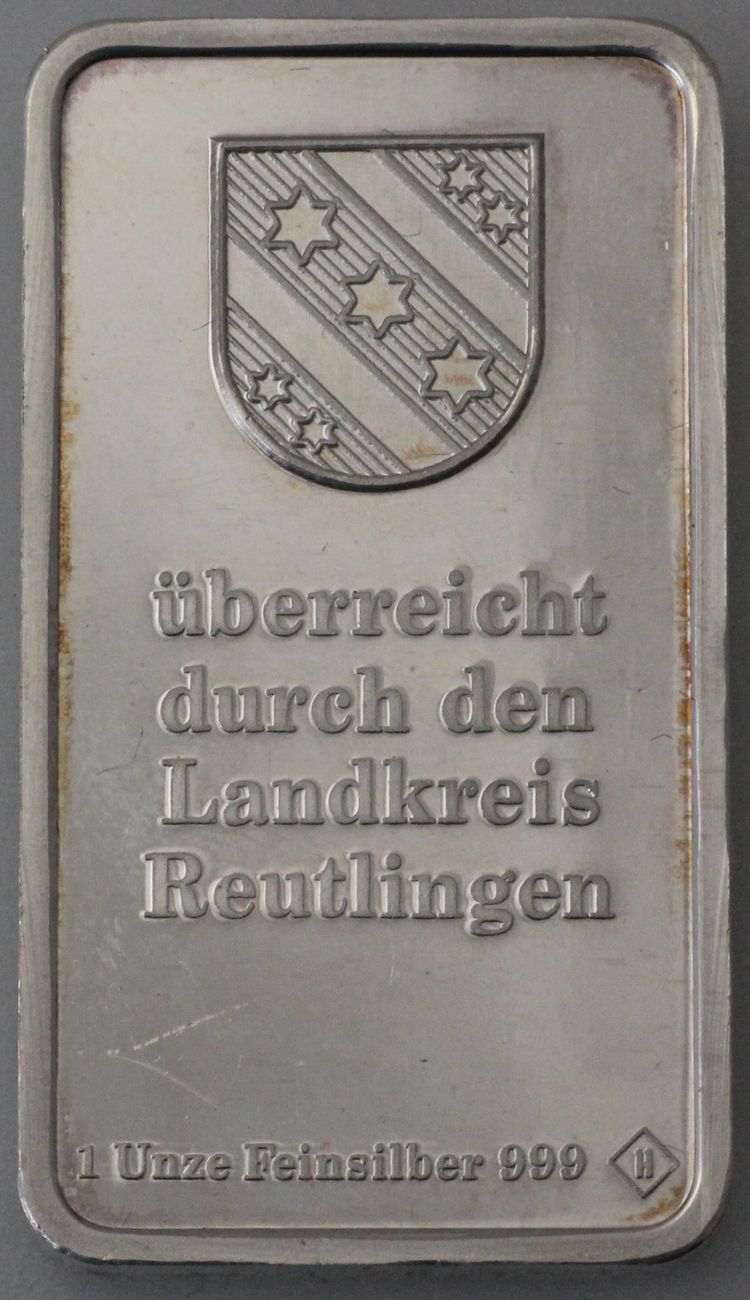 Silberbarren 1oz Landkreis Reutlingen Silberbarren 1oz Landkreis Reutlingen