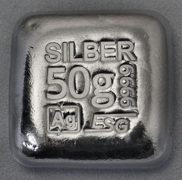 50g gegossener ESG Silberbarren