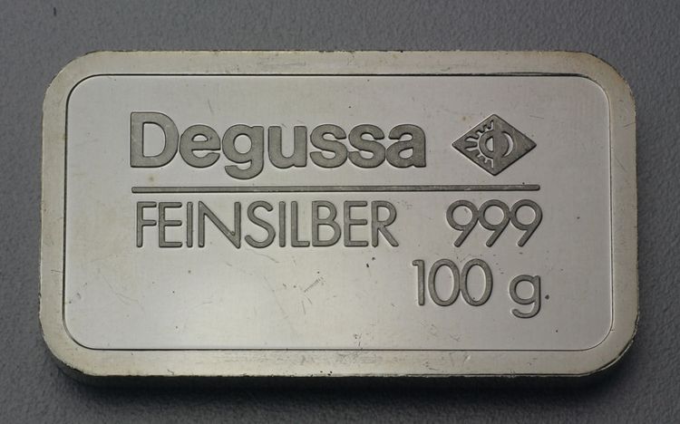 100g Degussa Silberbarren geprägt