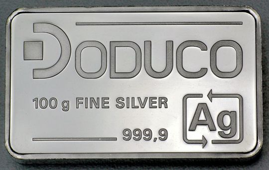 100g Silberbarren Doduco aus ESG Recycling-Silber