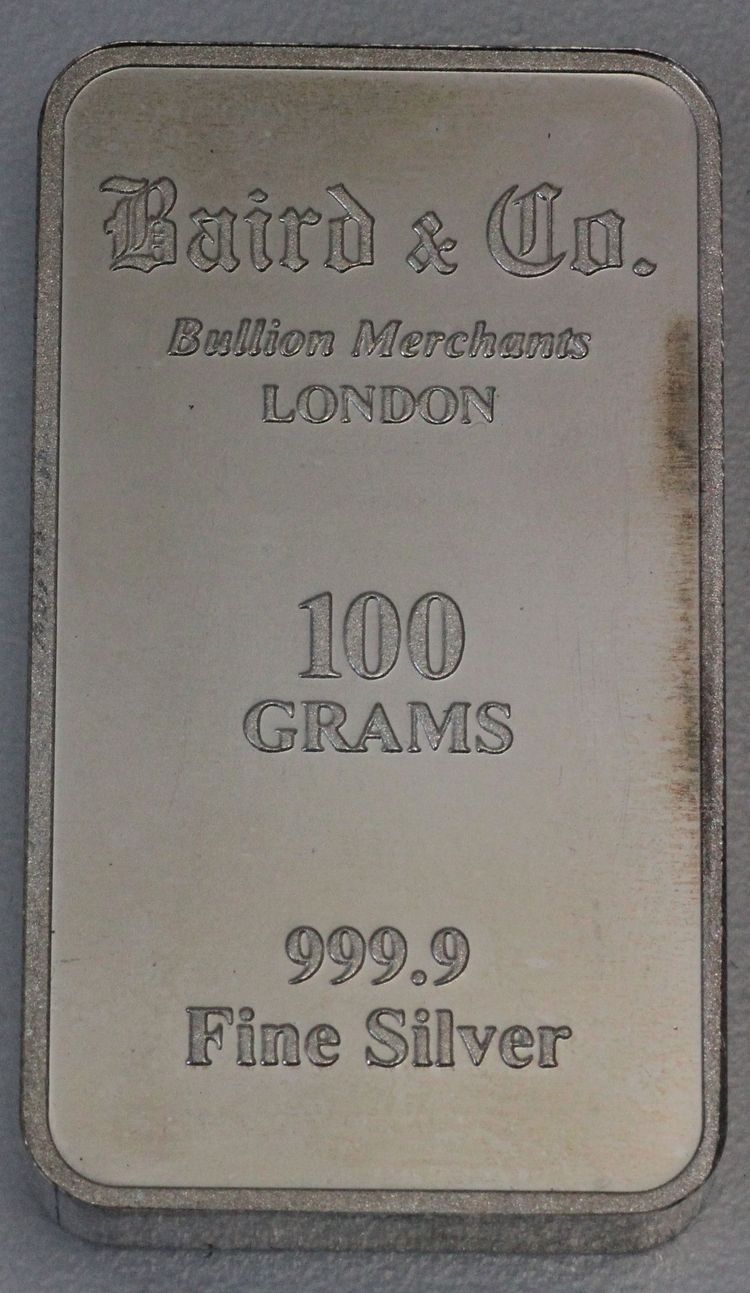 100 Grams Fine Silver Bairds & Co. London
