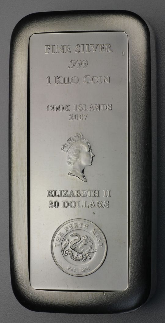 1kg Münzbarren Silber Cook Islands altes Design Perth Mint