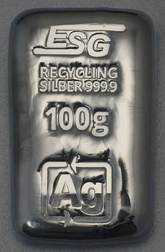 100g Silberbarren ESG Recycling Barren gegossen