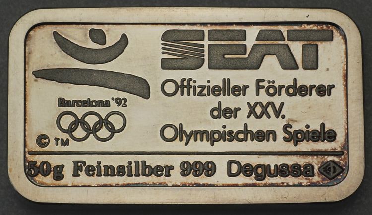 50g Silberbarren Olympiade 92 Seat