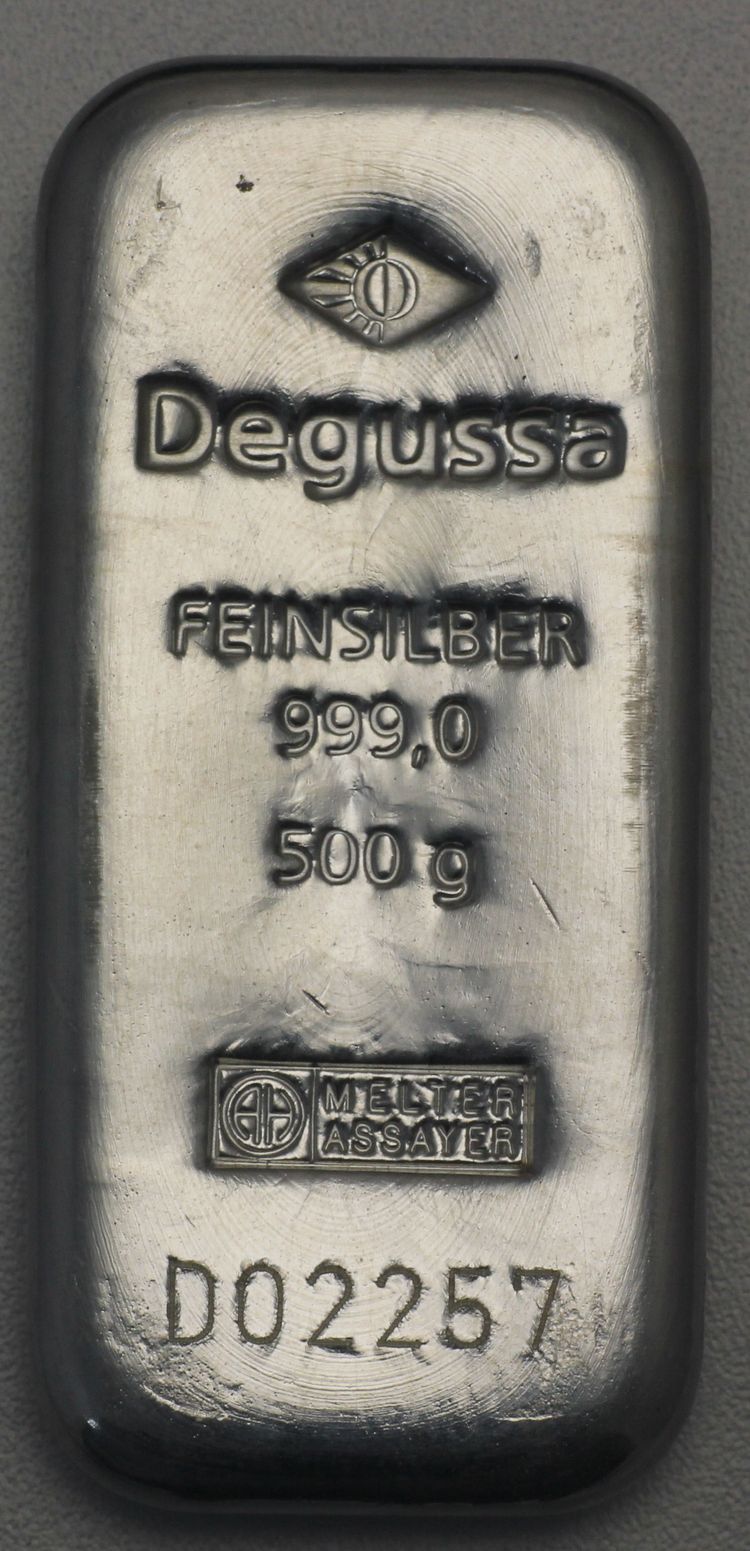 500g Silberbarren Degussa