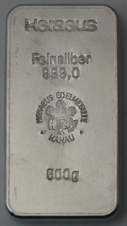 500g Silberbarren Heraeus