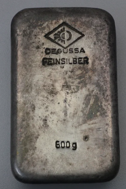 Alter 500g Degussa Silberbarren