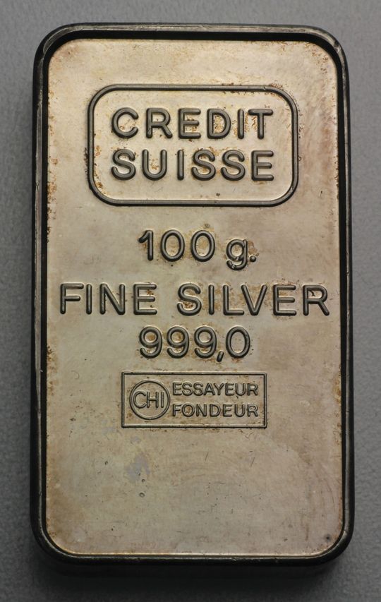 Credit Suisse Silberbarren ohne Seriennummer Valcambi