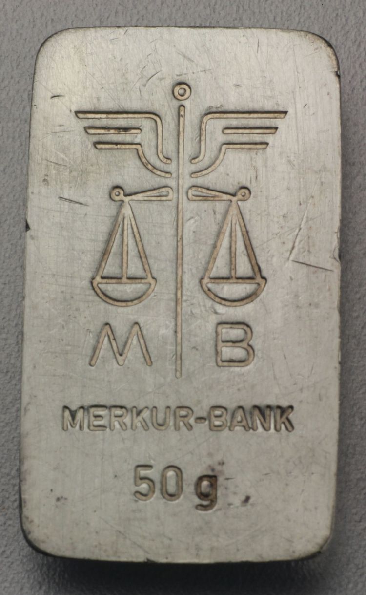 50g Silberbarren Merkur-Bank